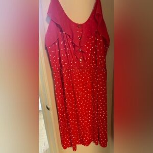 Red dress with white polka dots